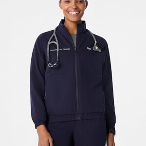 FIGS Navy Zip-Front Bomber Jacket